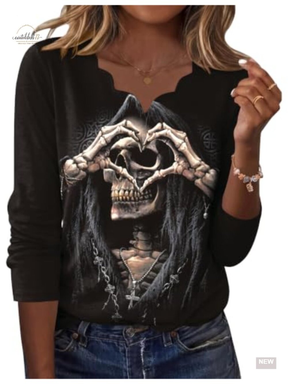 Women's Long Sleeve V-Neck Graphic Top Soft Breathable Pullover